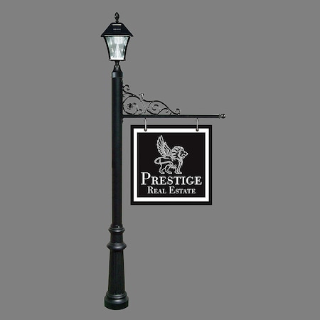 Qualarc Sign System w/Bayview Solar Lamp & Fluted Base, Black color REPST-800-BL-SL
